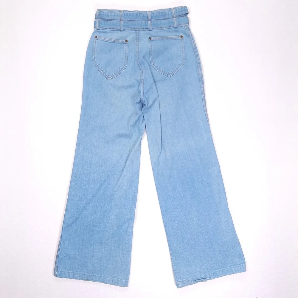 Pentimento Vintage High Waisted Wide Leg Double Belt Jeans Light Wash 13L - Picture 4 of 10